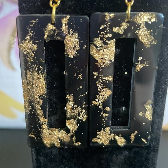 Handmade black with gold speckles earrings - Picture 2 of 3